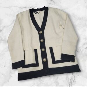 RONNY KOBO Contrast Knit Button Front Cardigan, XS